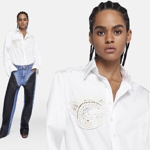 EUC Stella McCartney Yoshitomo Nara Upset Kitty Crochet Patch Longline Shirt